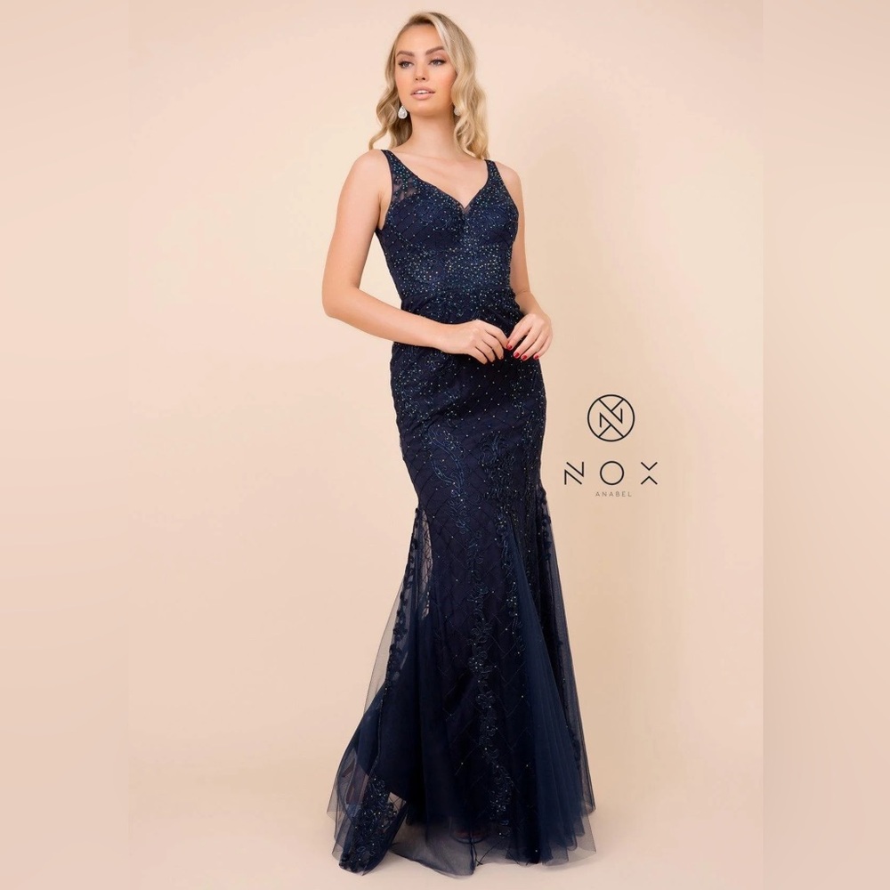 Nox Anabel Navy Blue Sequin Prom Dress